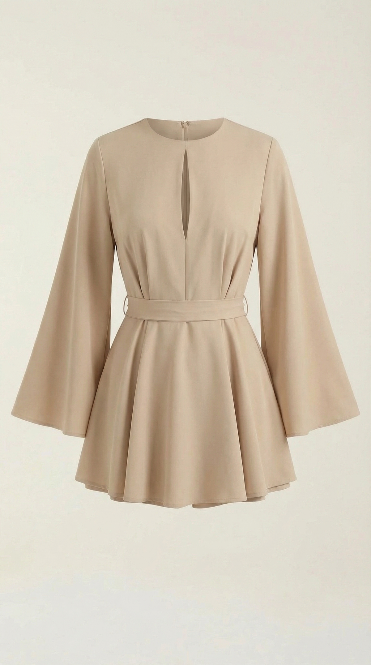 Kurzes Kleid mit Glockenärmeln und Bindegürtel für Damen