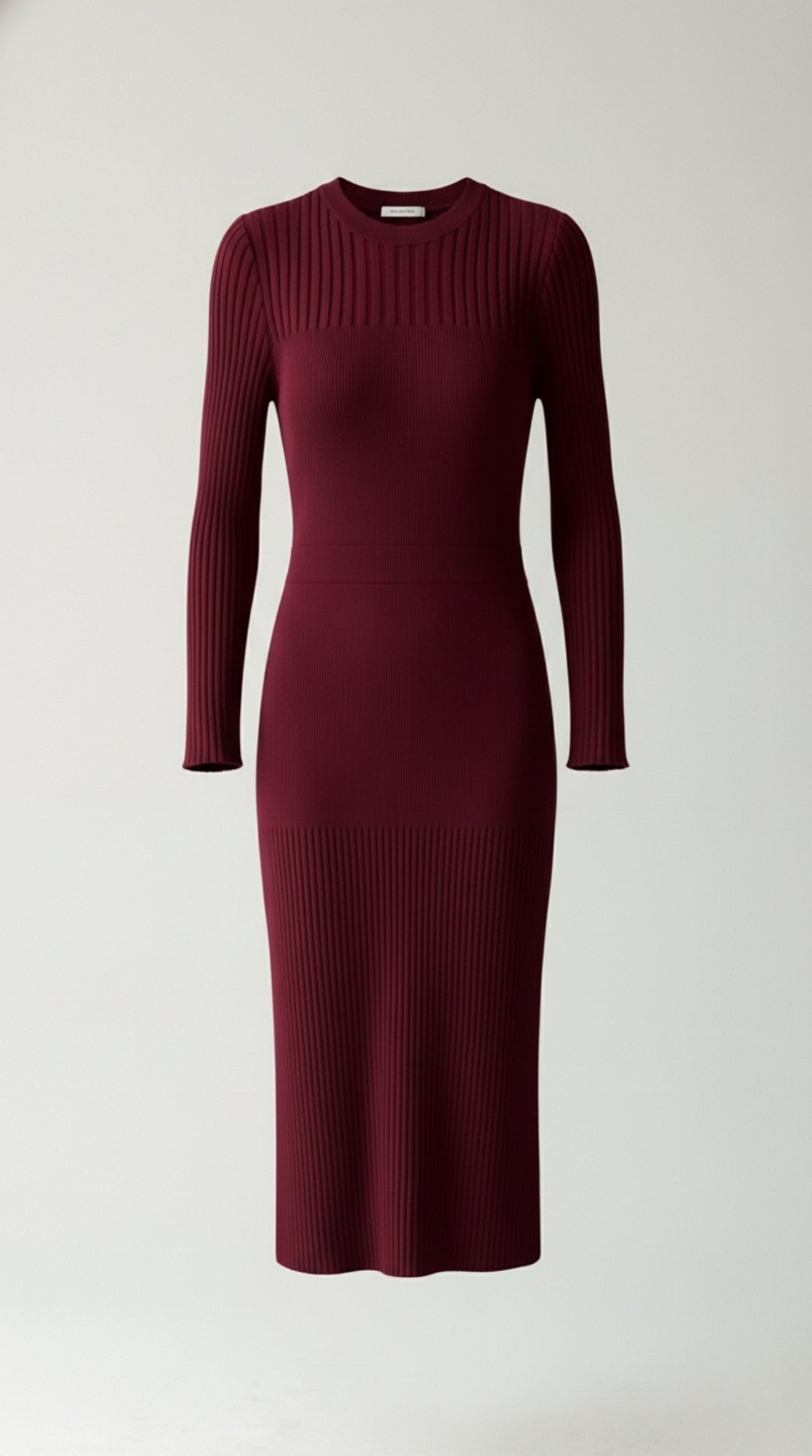 Midikleid in Rippstrick mit Rundhals und langen Ärmeln für Damen