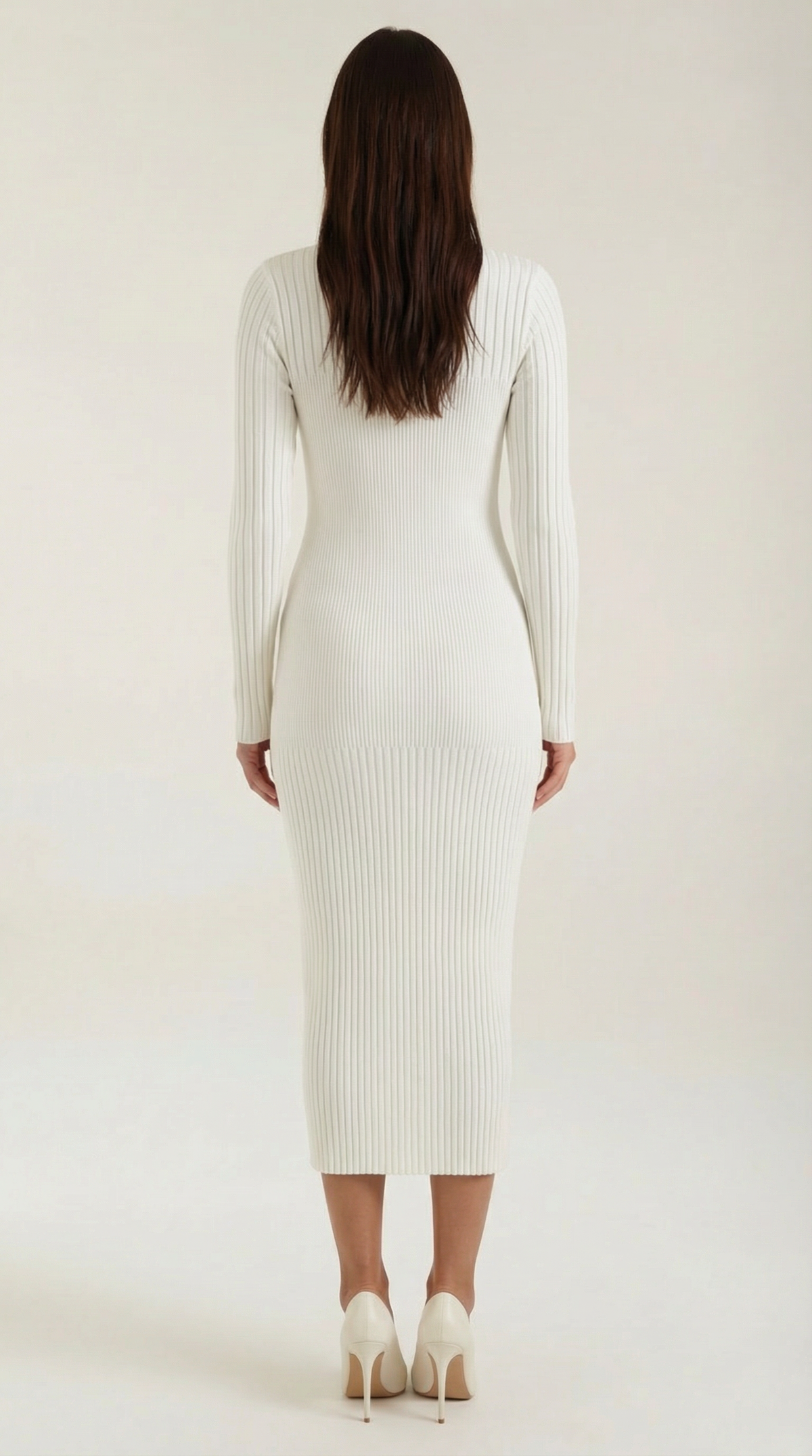 Midikleid in Rippstrick mit Rundhals und langen Ärmeln für Damen