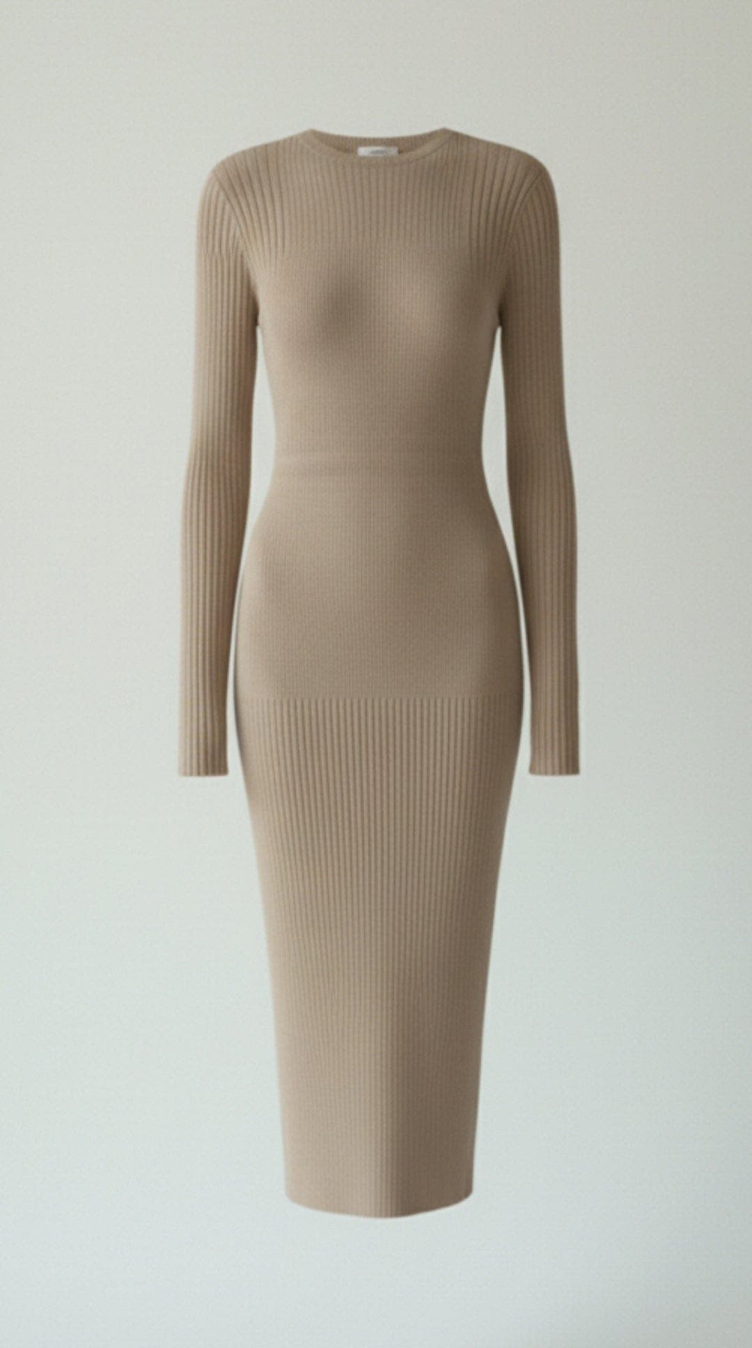Midikleid in Rippstrick mit Rundhals und langen Ärmeln für Damen