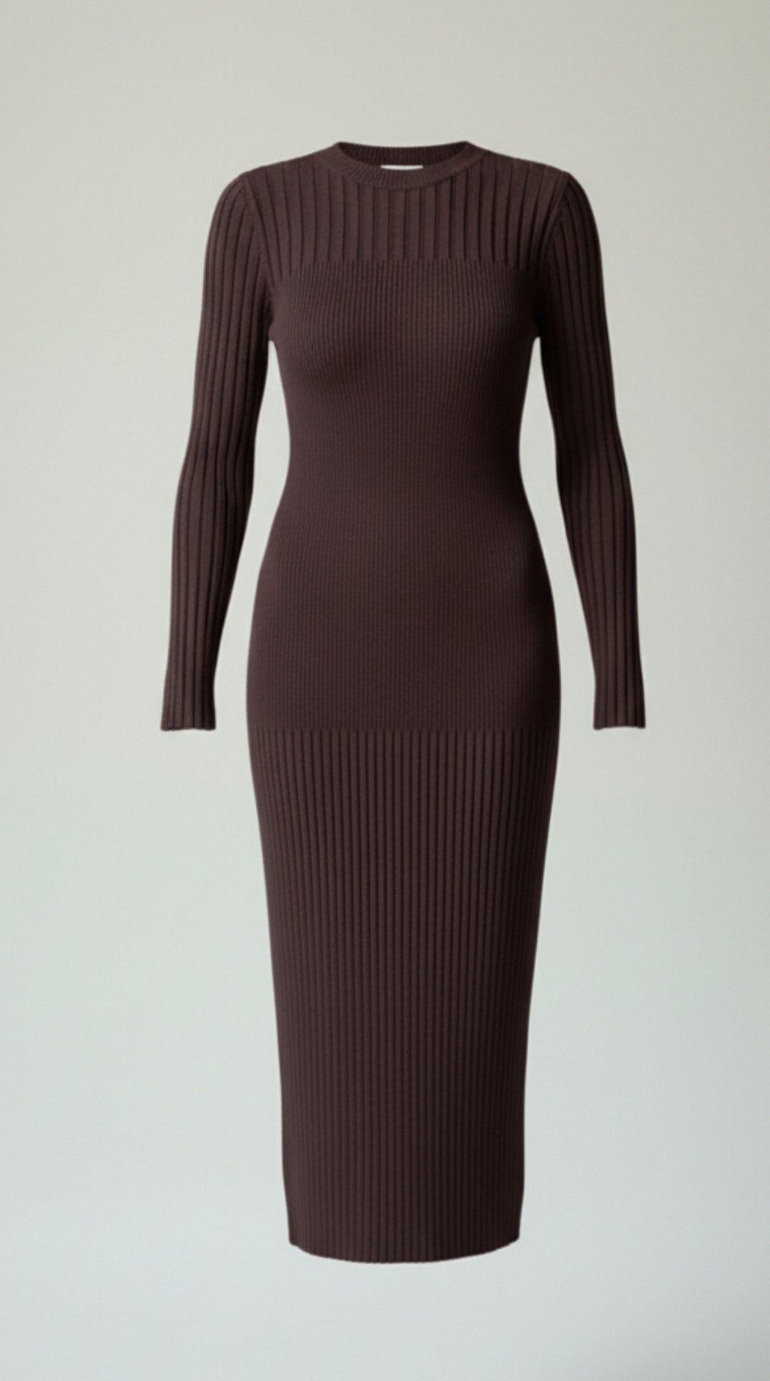 Midikleid in Rippstrick mit Rundhals und langen Ärmeln für Damen