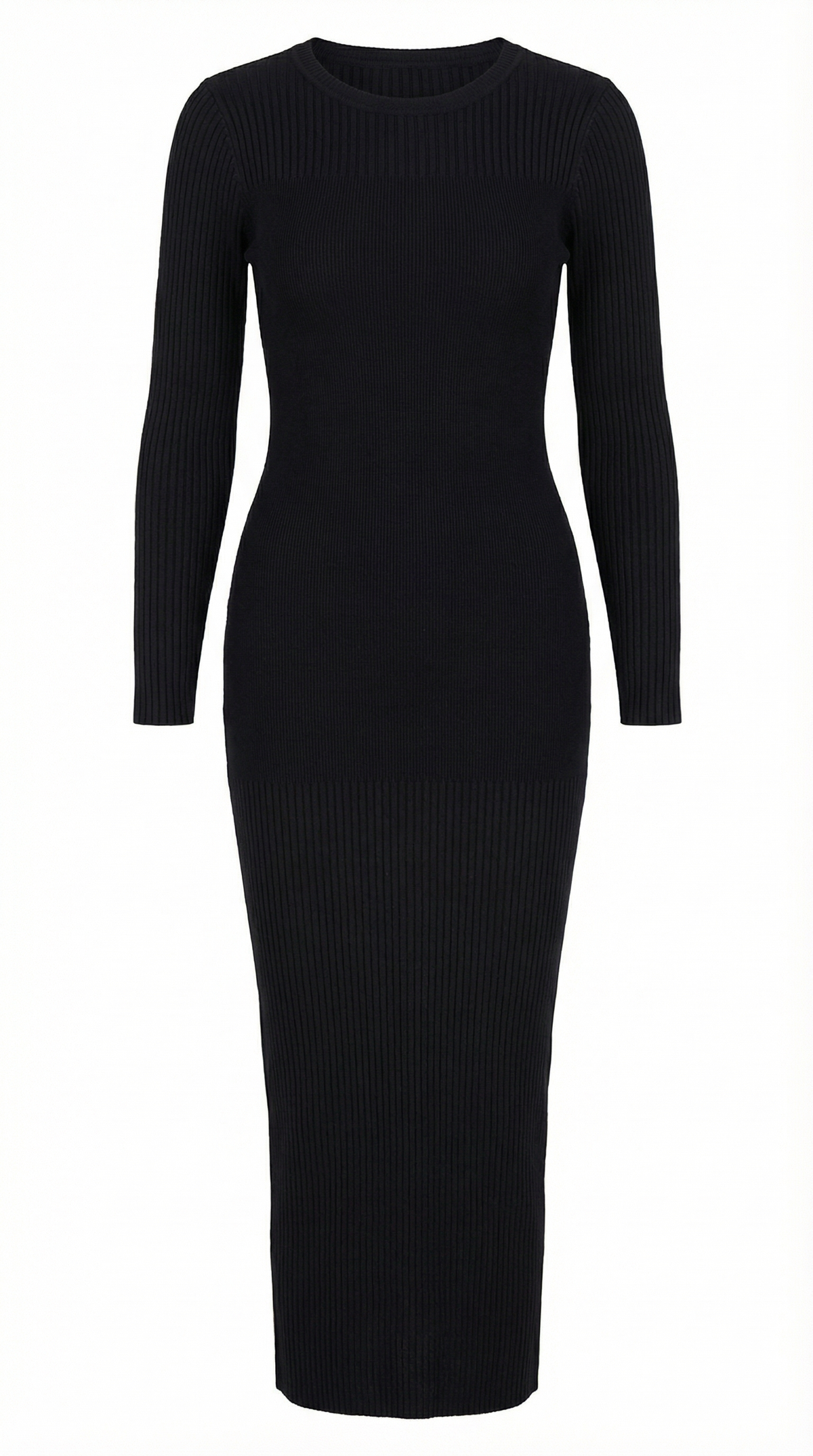 Midikleid in Rippstrick mit Rundhals und langen Ärmeln für Damen