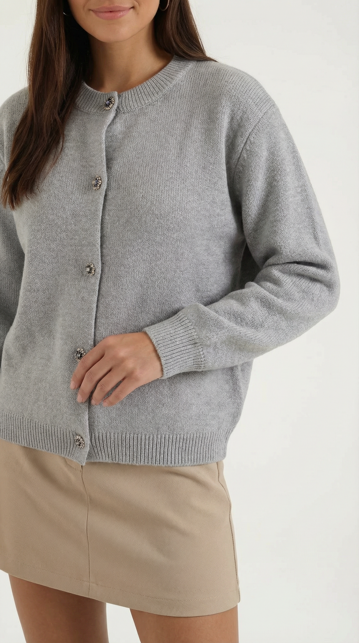 Strickjacke mit Rundhalsausschnitt und Knopfleiste für Damen