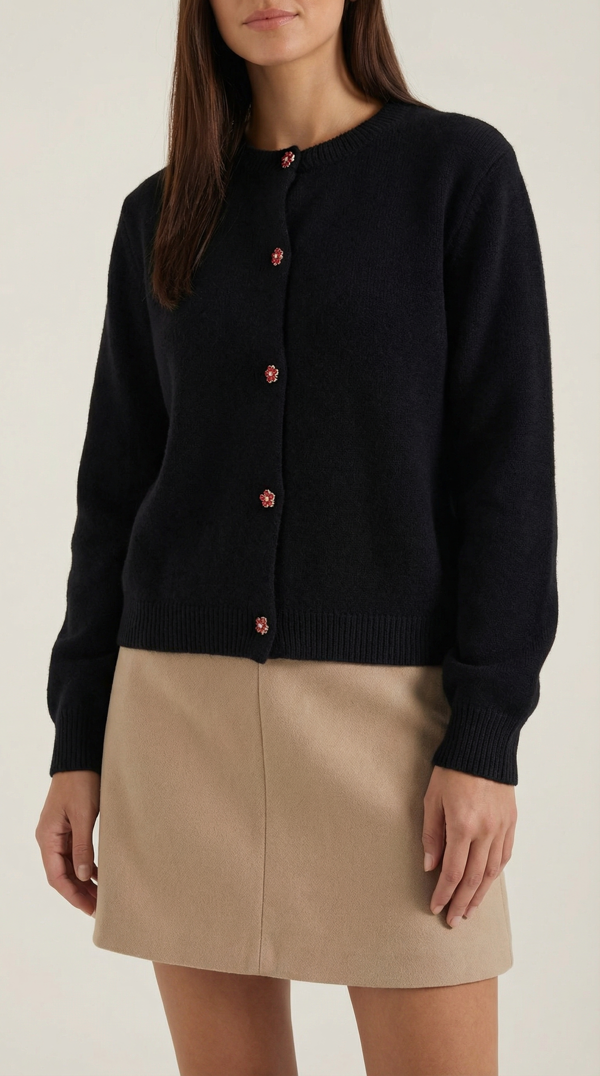 Strickjacke mit Rundhalsausschnitt und Knopfleiste für Damen