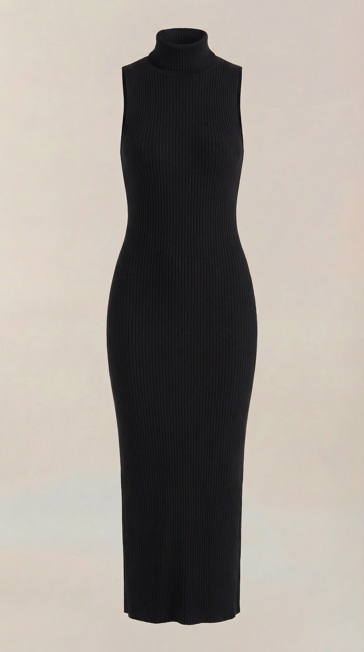 Langes Kleid in Rippstrick mit Stehkragen ohne Ärmel für Damen