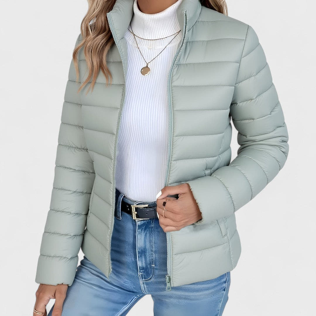 Steppjacke Damen leicht, hüftlang mit Stehkragen
