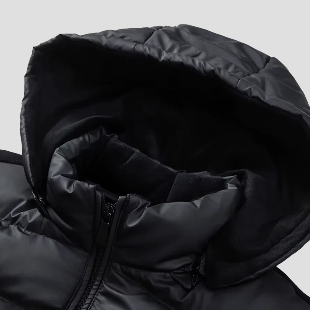 Steppjacke Herren wasserabweisend mit abnehmbarer Kapuze, hüftlang