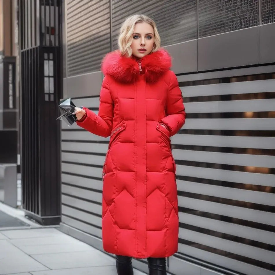 Steppmantel Damen mit Daunen, lang und warm gefüttert für den Winter