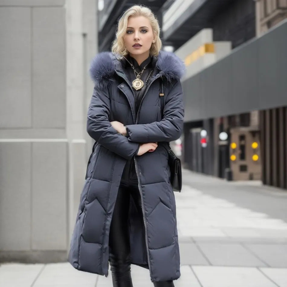 Steppmantel Damen mit Daunen, lang und warm gefüttert für den Winter
