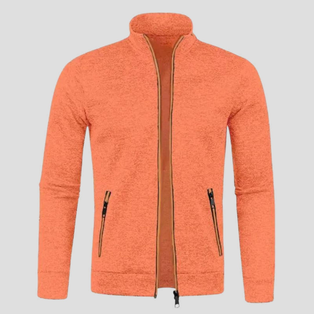 Strickjacke Herren knitterfrei mit Reissverschlusstaschen, handgefertigt