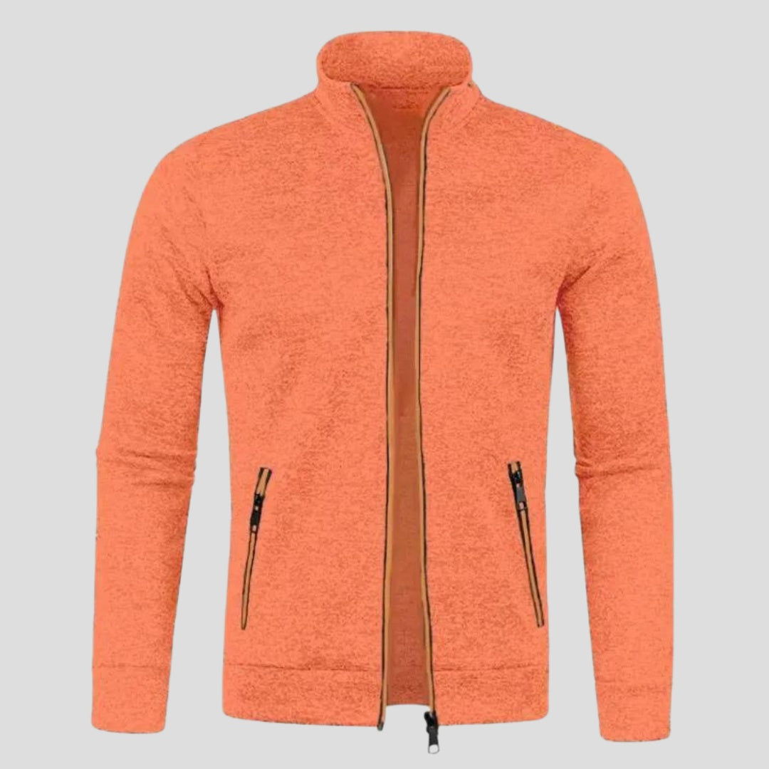 Strickjacke Herren knitterfrei mit Reissverschlusstaschen, handgefertigt