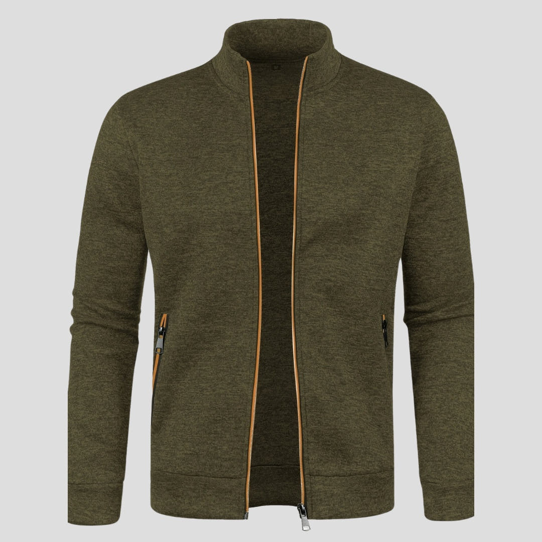 Strickjacke Herren knitterfrei mit Reissverschlusstaschen, handgefertigt