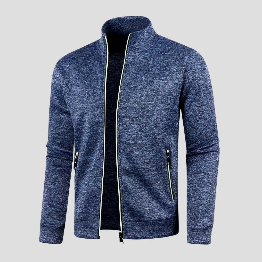 Strickjacke Herren knitterfrei mit Reissverschlusstaschen, handgefertigt