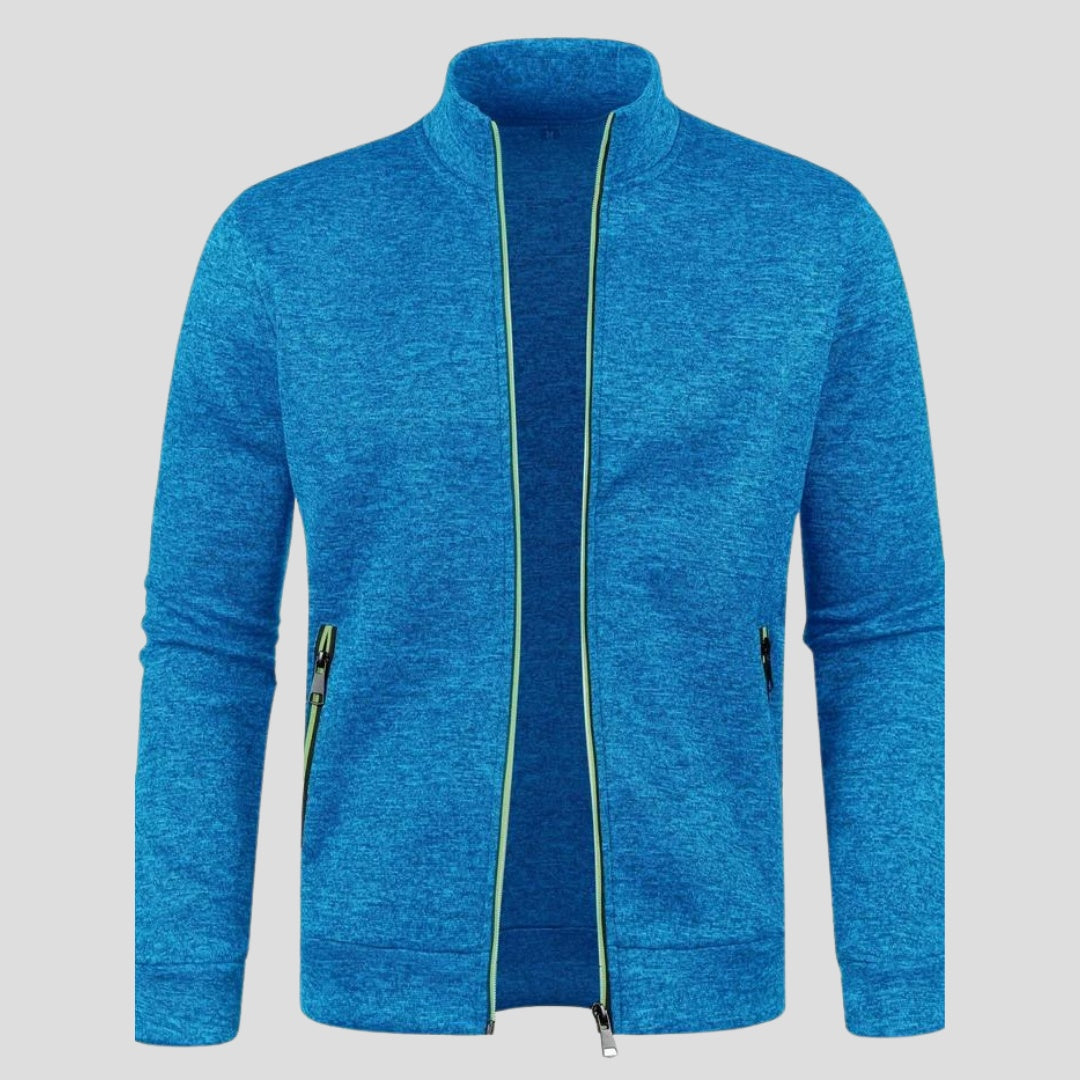 Strickjacke Herren knitterfrei mit Reissverschlusstaschen, handgefertigt