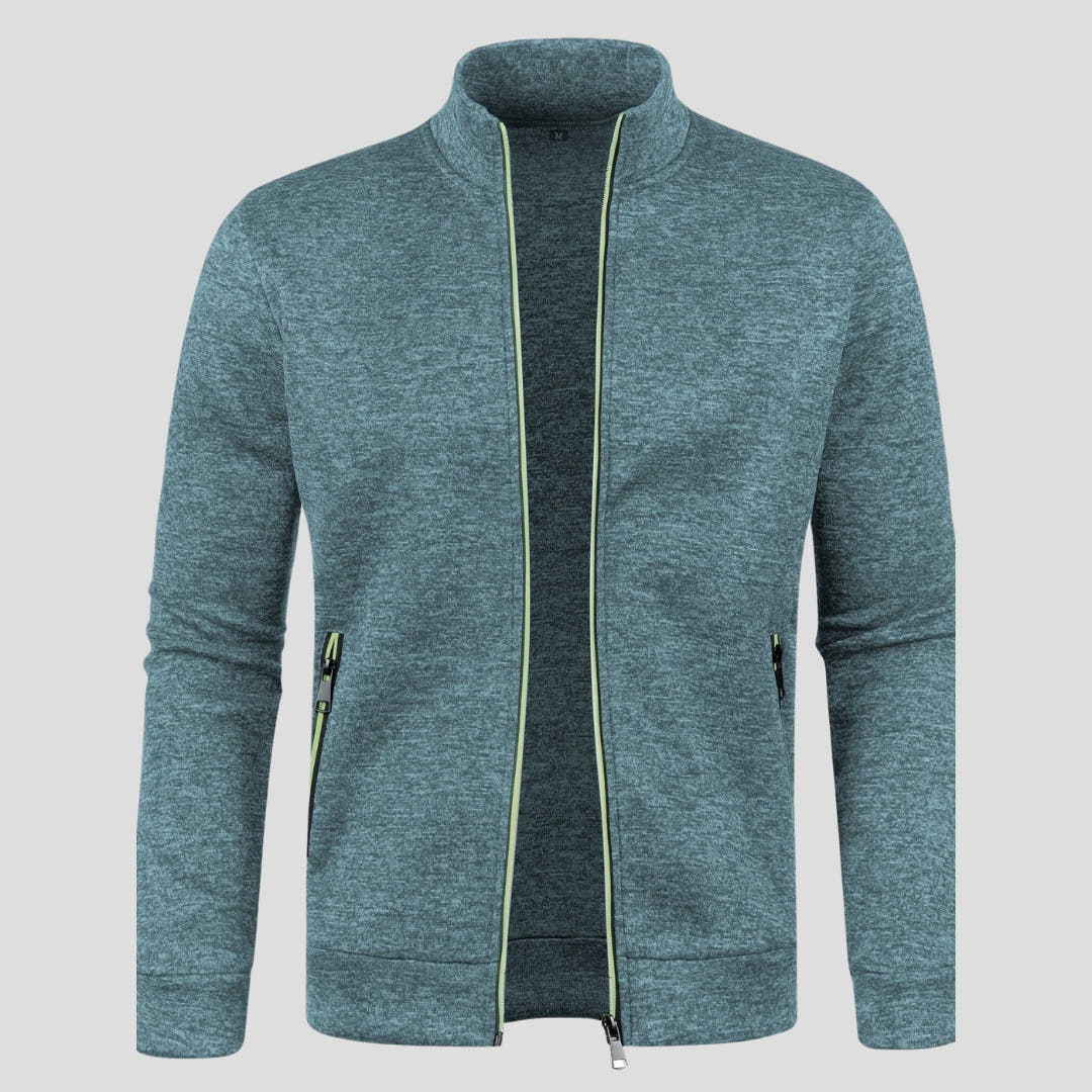 Strickjacke Herren knitterfrei mit Reissverschlusstaschen, handgefertigt
