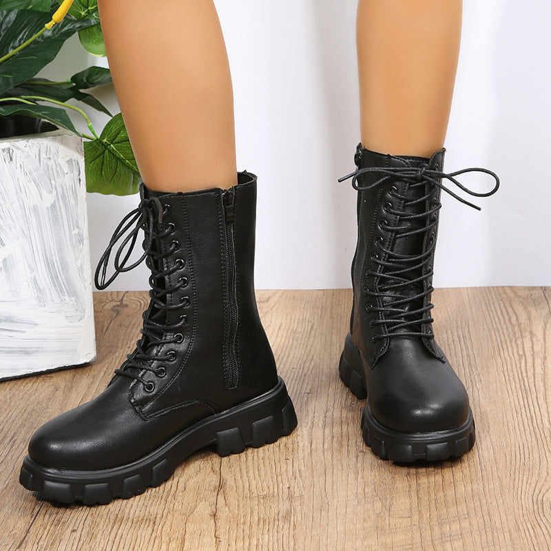 Stiefel Damen mit Plateau, Blockabsatz und Schnürung im Dirndl-Stil