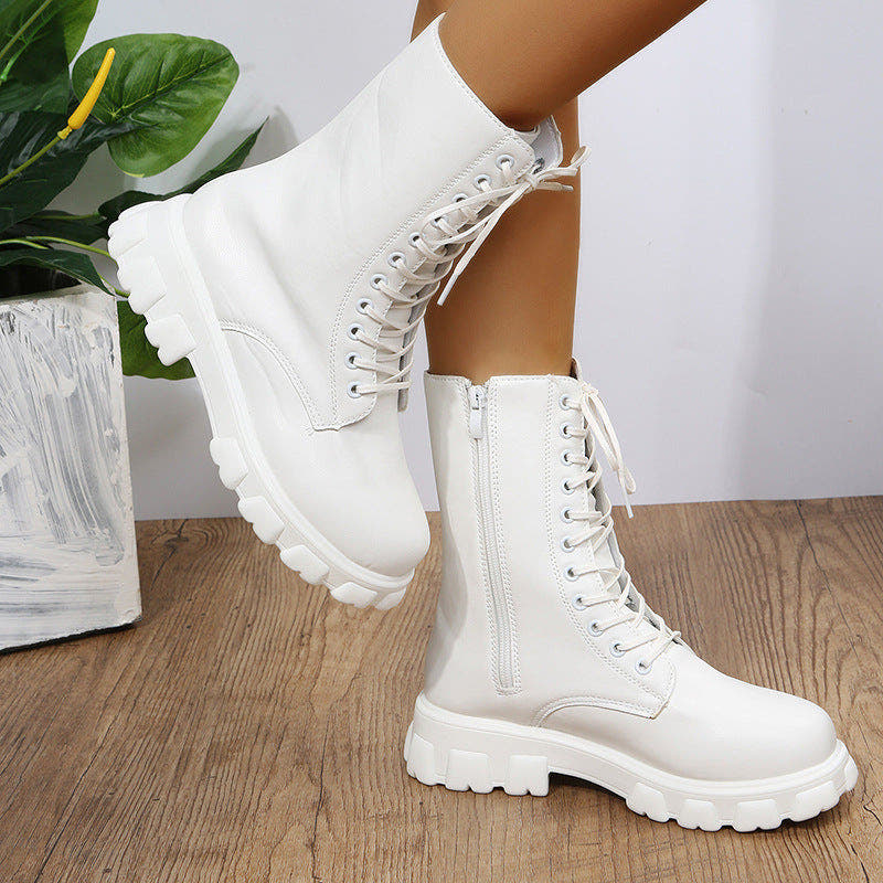 Stiefel Damen mit Plateau, Blockabsatz und Schnürung im Dirndl-Stil