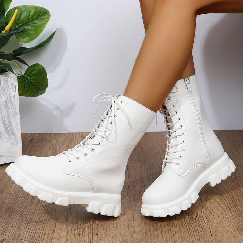 Stiefel Damen mit Plateau, Blockabsatz und Schnürung im Dirndl-Stil