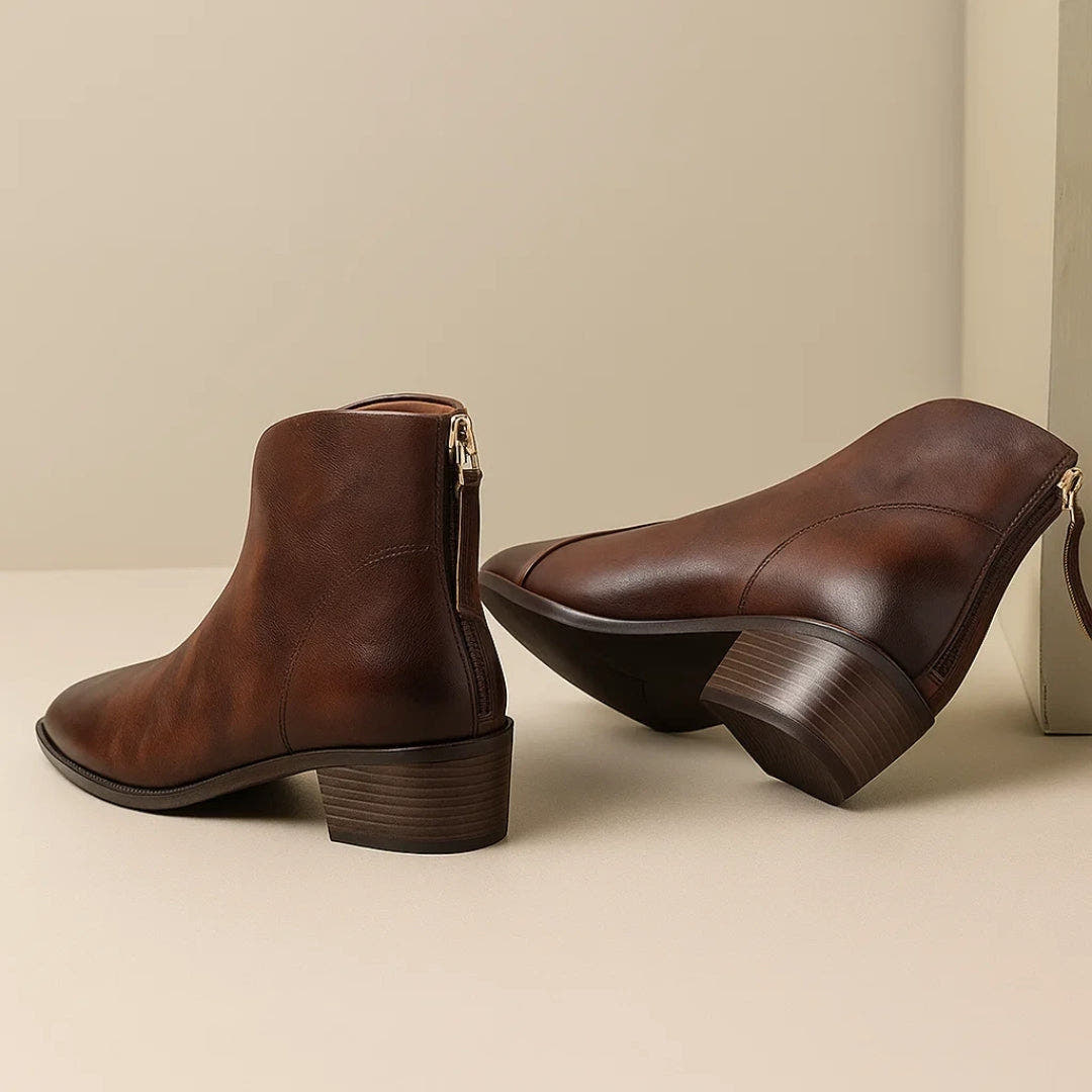 Stiefeletten Damen aus Leder mit niedrigem Absatz, knöchelhoch