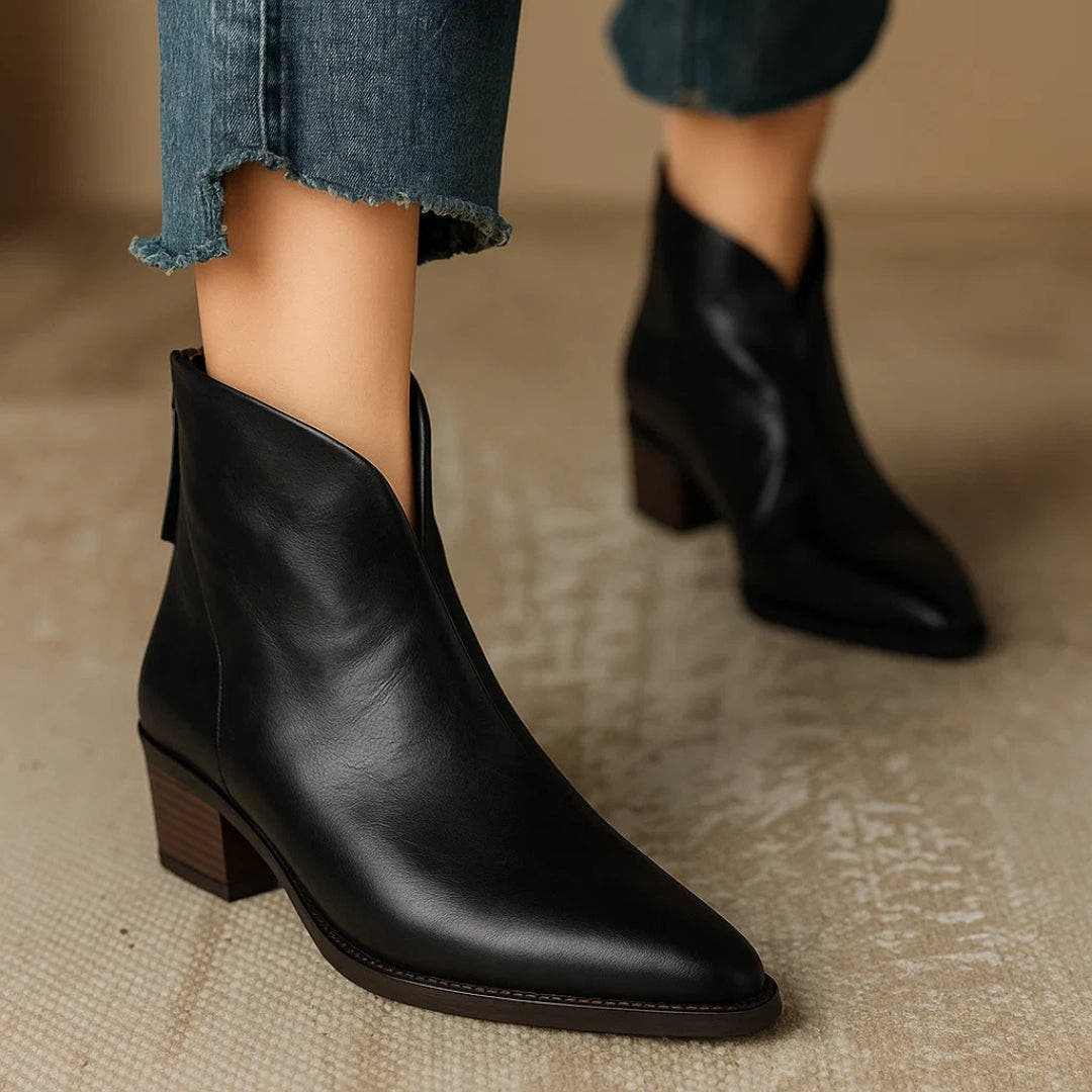Stiefeletten Damen aus Leder mit niedrigem Absatz, knöchelhoch
