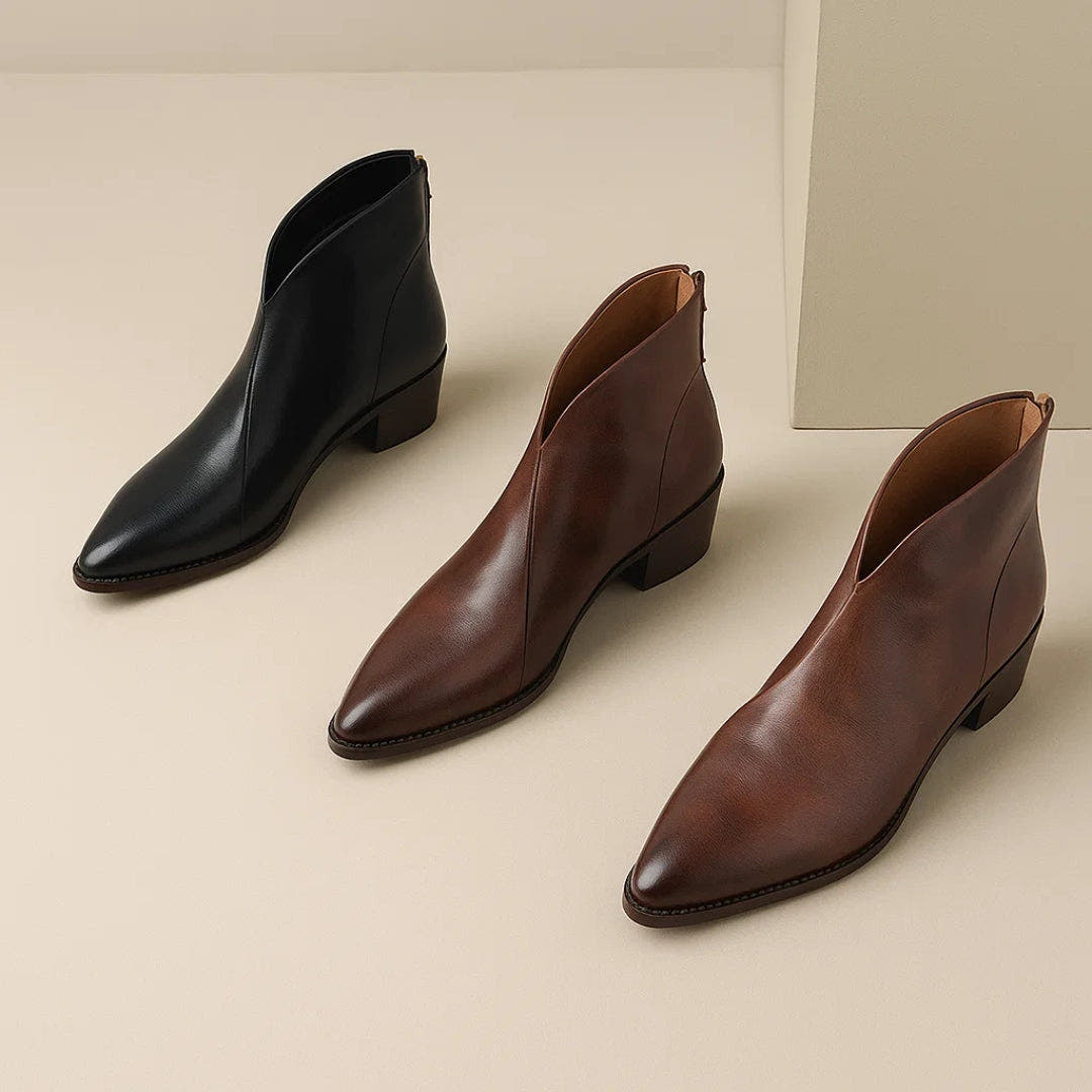 Stiefeletten Damen aus Leder mit niedrigem Absatz, knöchelhoch