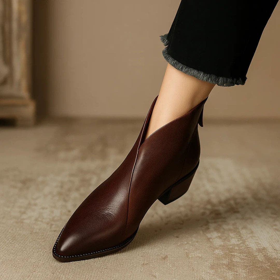 Stiefeletten Damen aus Leder mit niedrigem Absatz, knöchelhoch
