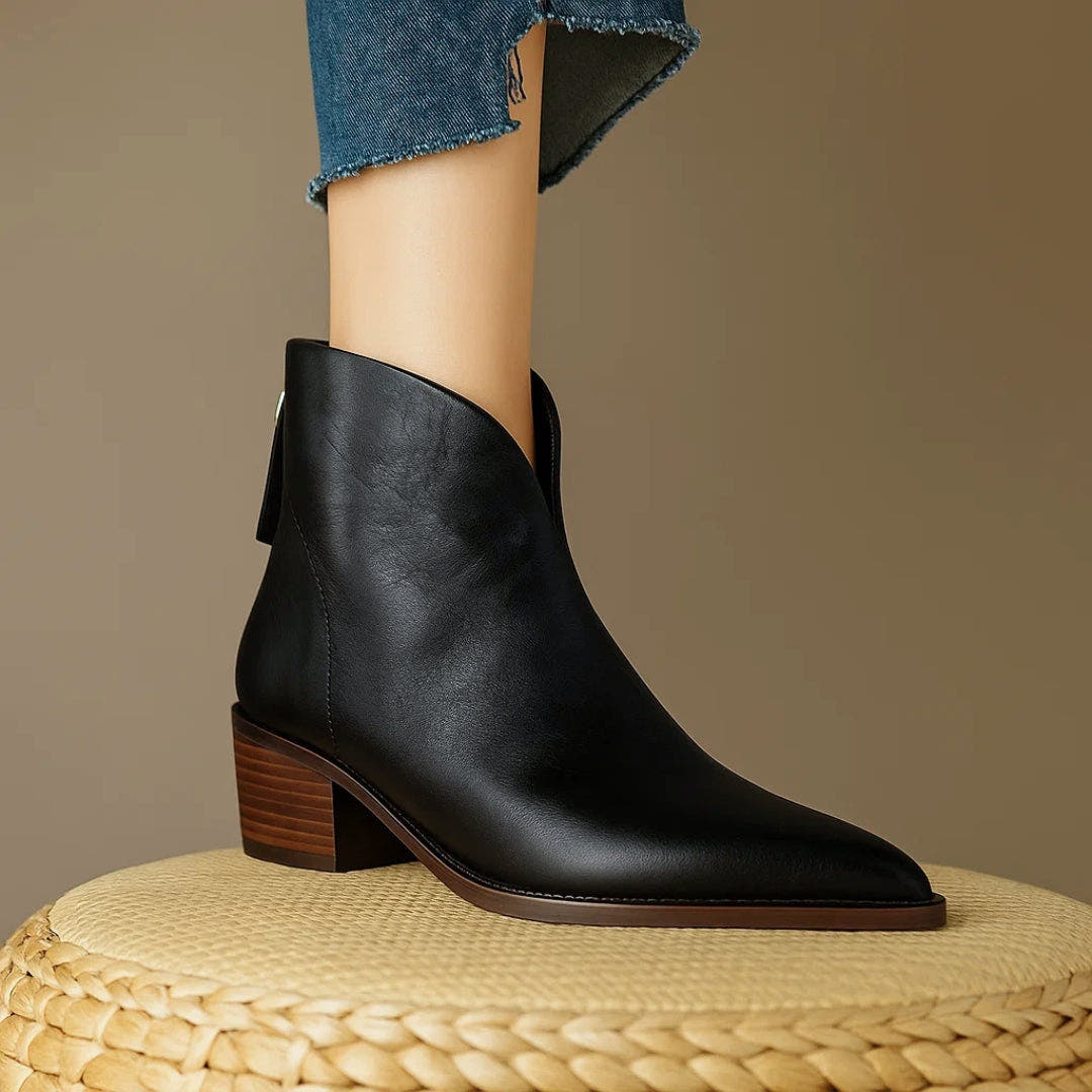 Stiefeletten Damen aus Leder mit niedrigem Absatz, knöchelhoch