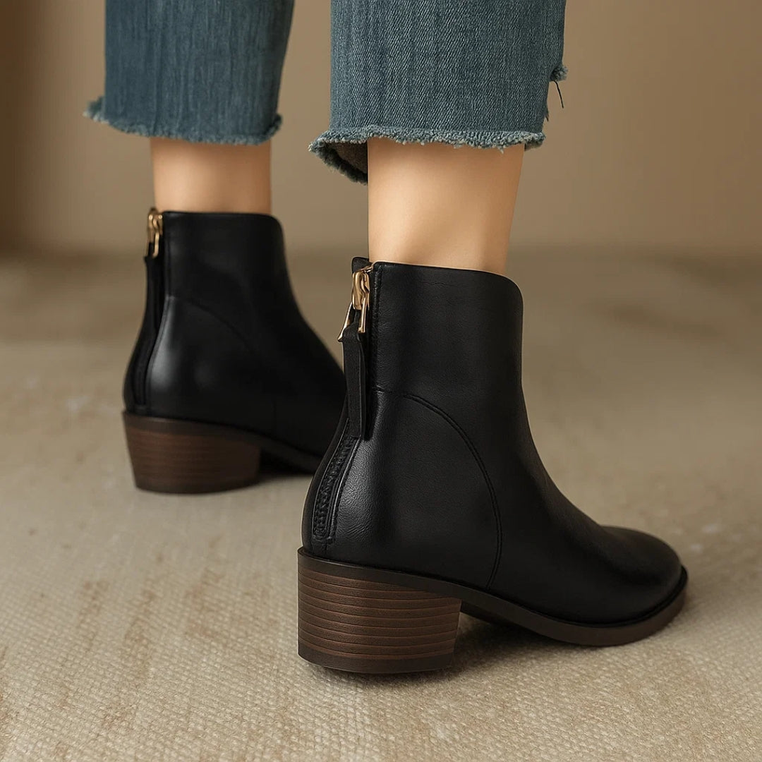 Stiefeletten Damen aus Leder mit niedrigem Absatz, knöchelhoch