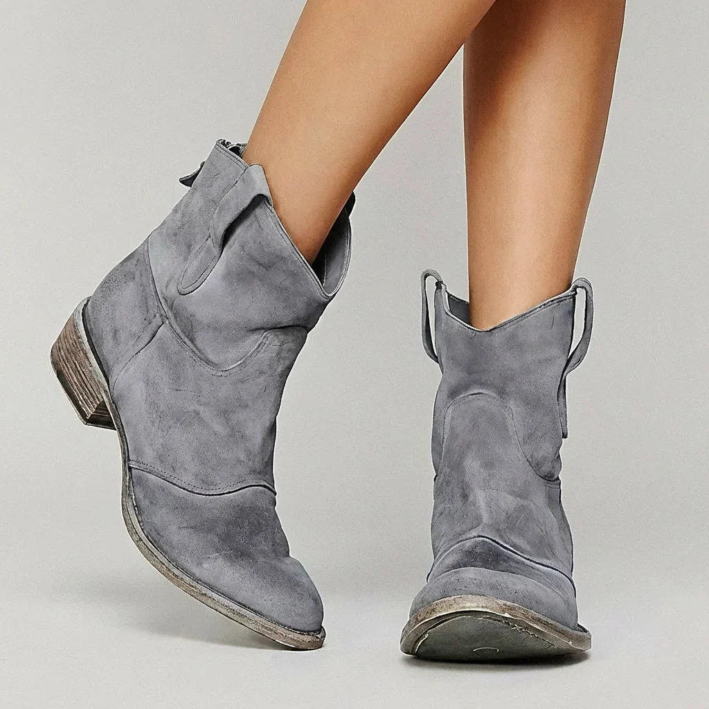 Stiefeletten Damen in Wildleder-Optik mit Blockabsatz, Cowboy-Stil