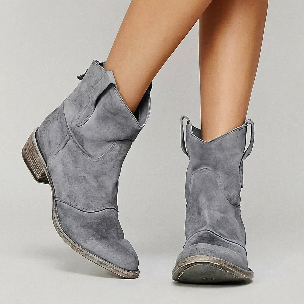 Stiefeletten Damen in Wildleder-Optik mit Blockabsatz, Cowboy-Stil