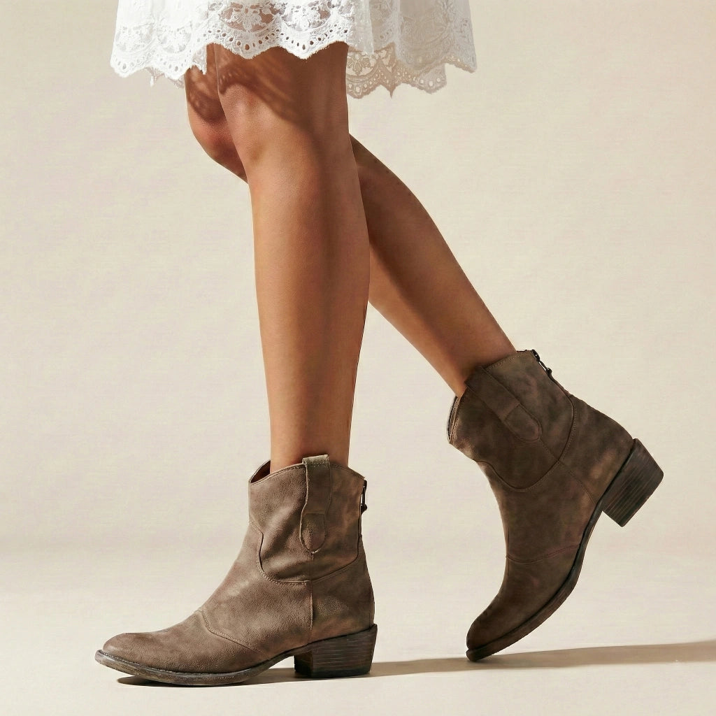 Stiefeletten Damen in Wildleder-Optik mit Blockabsatz, Cowboy-Stil