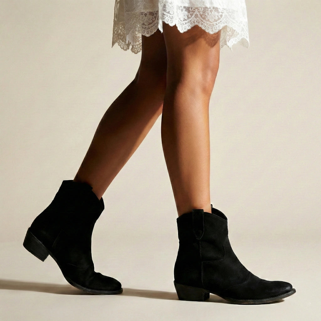 Stiefeletten Damen in Wildleder-Optik mit Blockabsatz, Cowboy-Stil