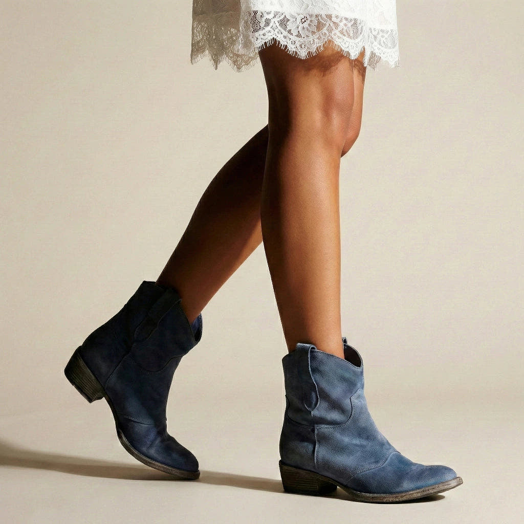 Stiefeletten Damen in Wildleder-Optik mit Blockabsatz, Cowboy-Stil
