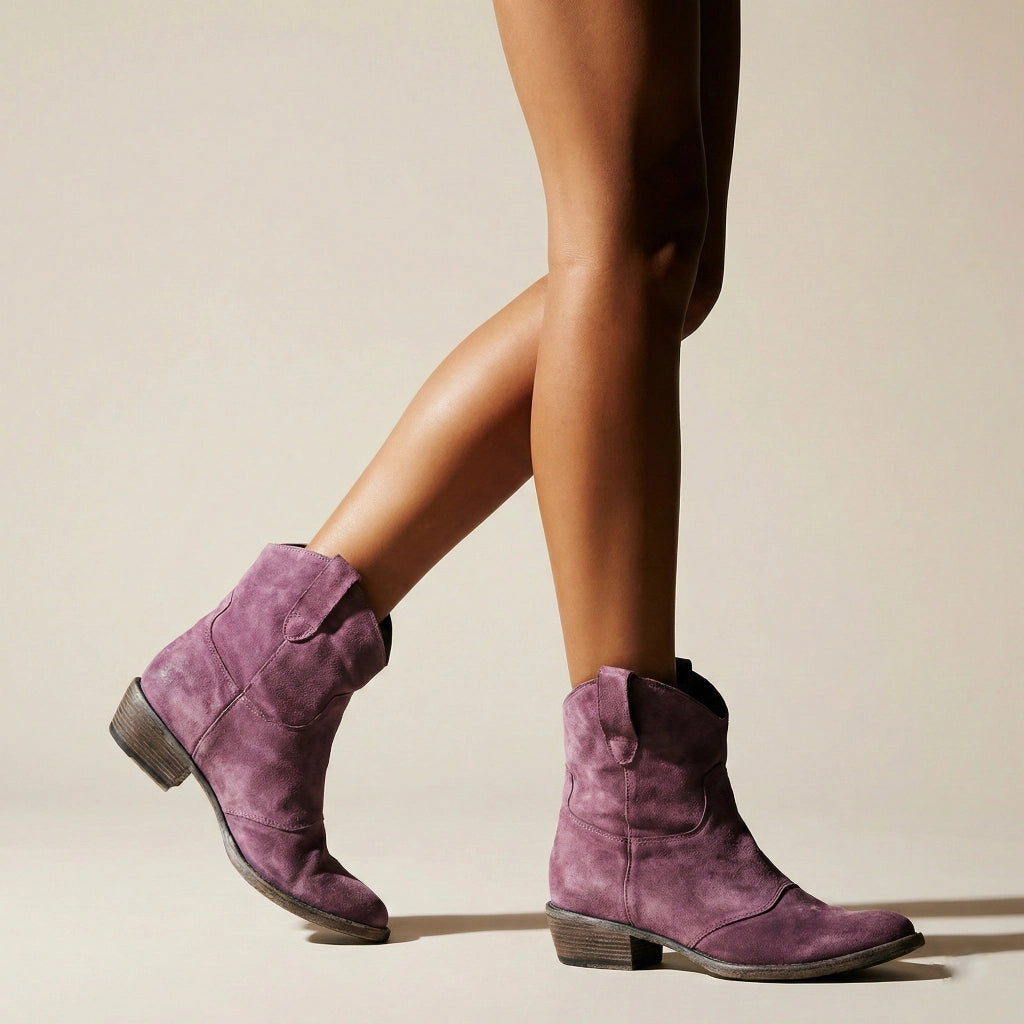 Stiefeletten Damen in Wildleder-Optik mit Blockabsatz, Cowboy-Stil
