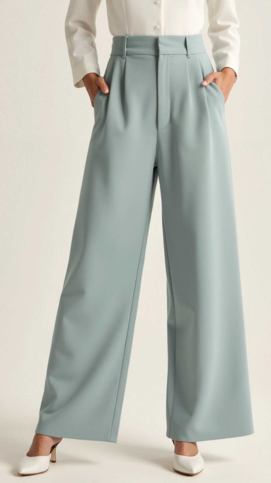 Stoffhose Damen hochtailliert mit weitem Bein und Bundfalten