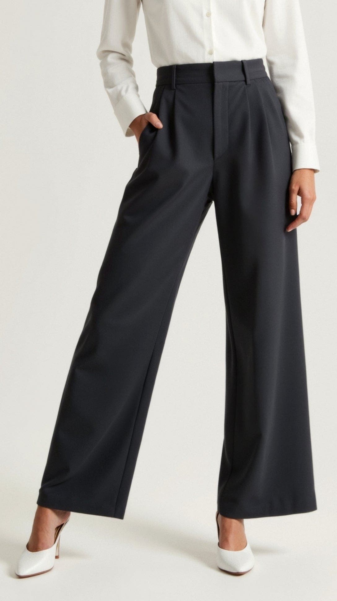 Stoffhose Damen hochtailliert mit weitem Bein und Bundfalten