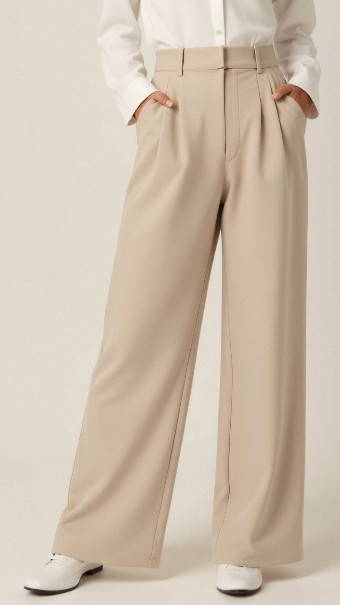Stoffhose Damen hochtailliert mit weitem Bein und Bundfalten