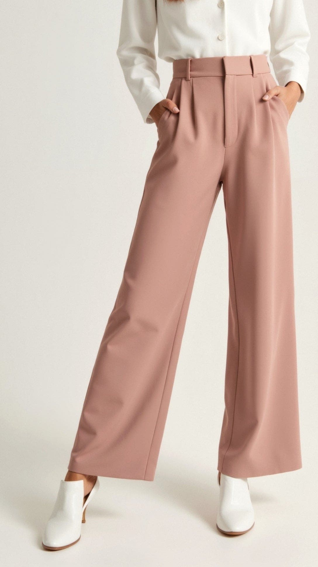 Stoffhose Damen hochtailliert mit weitem Bein und Bundfalten