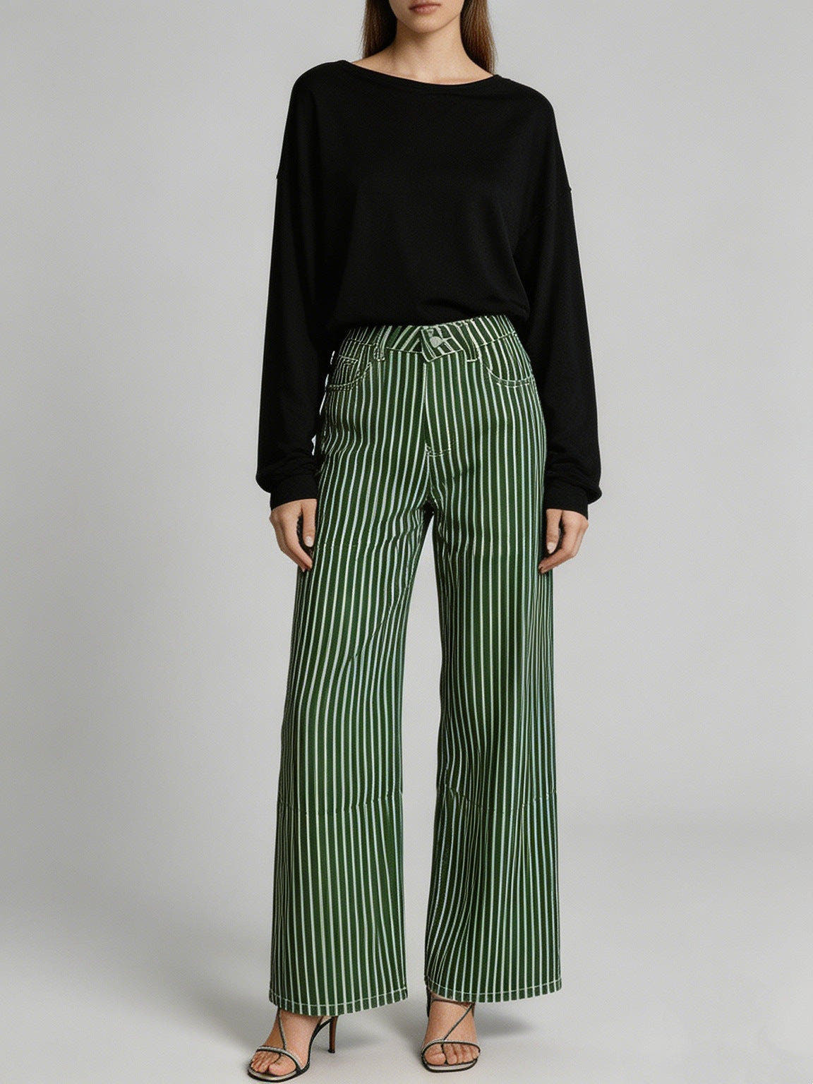 Stoffhose Damen mit hohem Bund und weitem Bein, Palazzohose