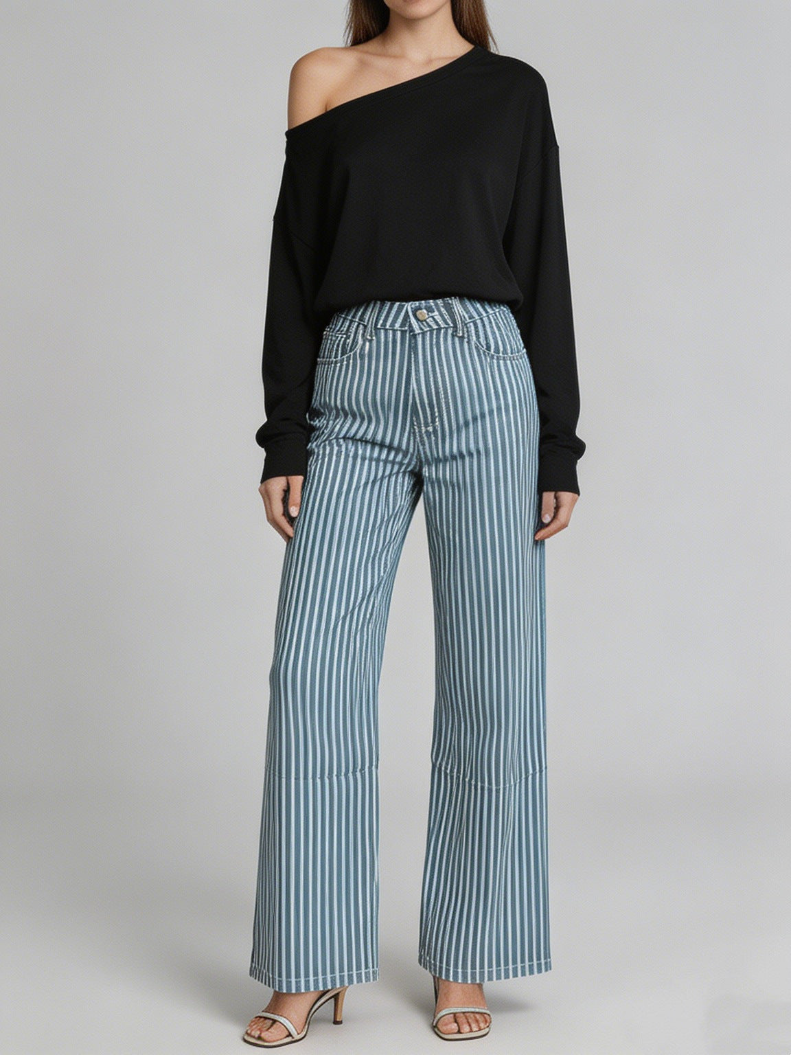 Stoffhose Damen mit hohem Bund und weitem Bein, Palazzohose