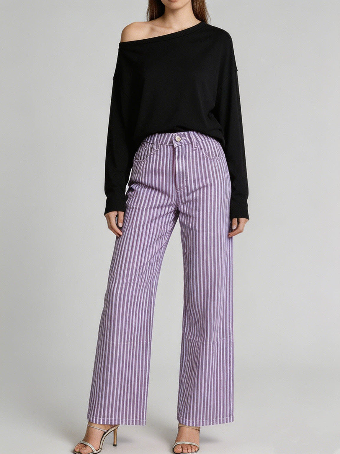 Stoffhose Damen mit hohem Bund und weitem Bein, Palazzohose