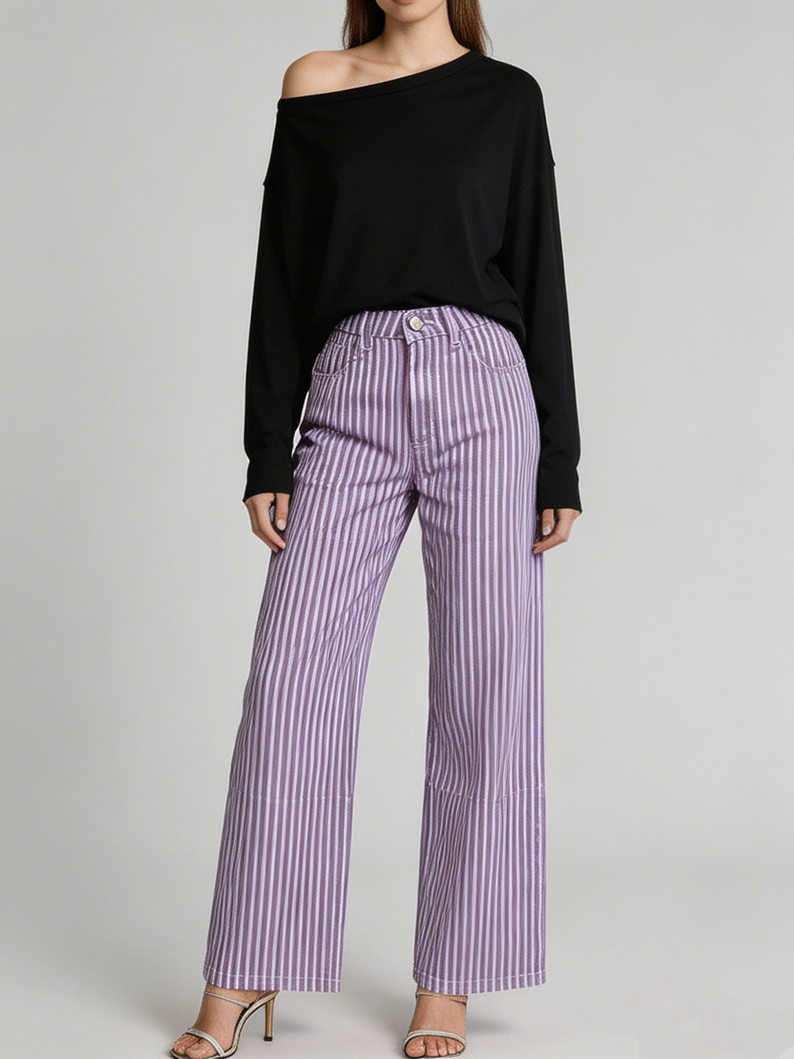 Stoffhose Damen mit hohem Bund und weitem Bein, Palazzohose