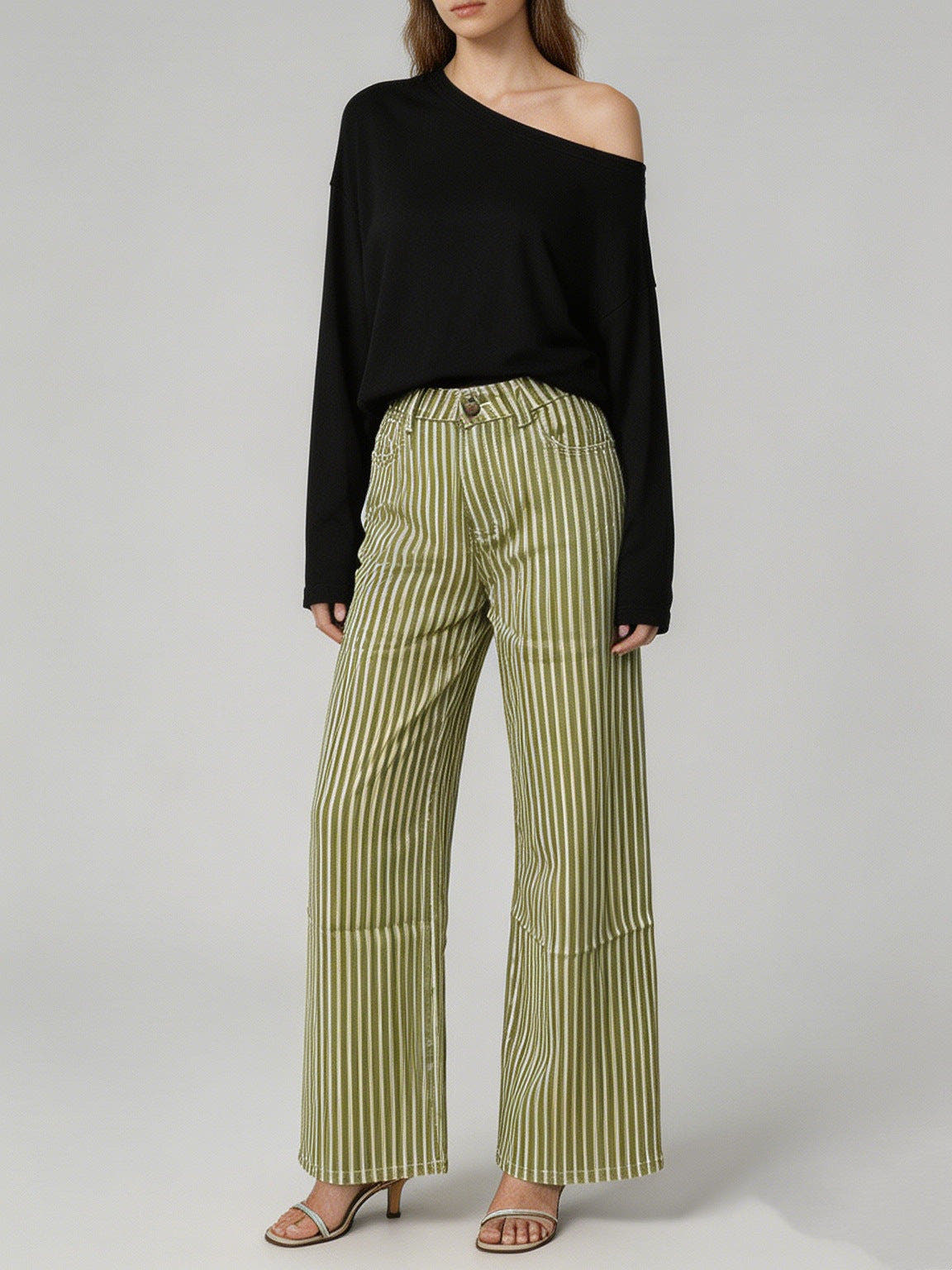 Stoffhose Damen mit hohem Bund und weitem Bein, Palazzohose