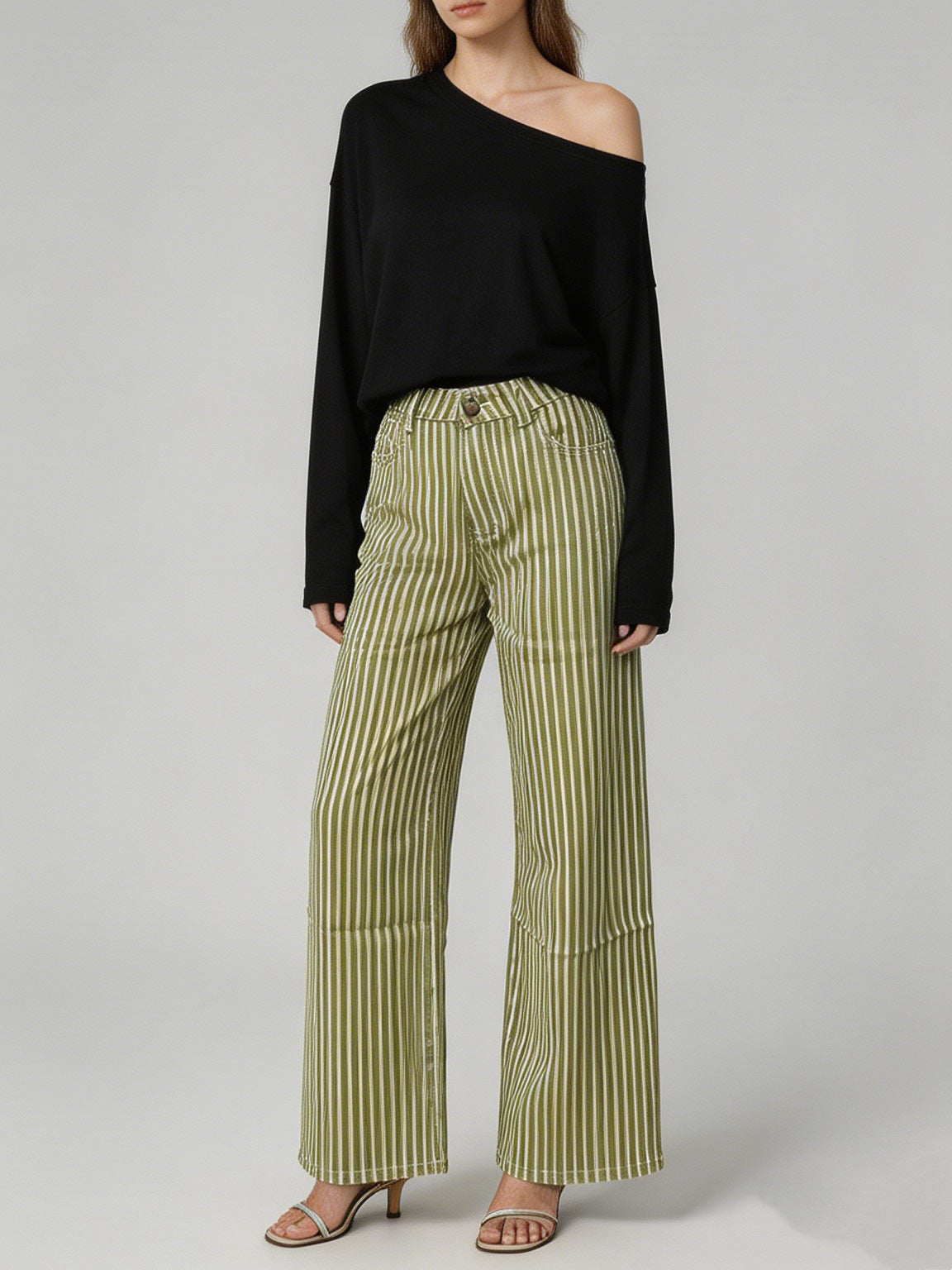Stoffhose Damen mit hohem Bund und weitem Bein, Palazzohose