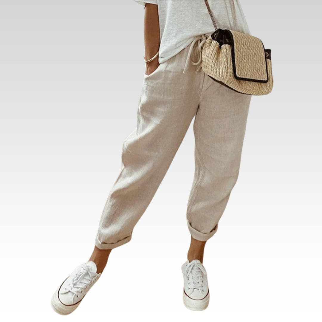 Stoffhose Damen mit hohem elastischem Bund, gerade Passform