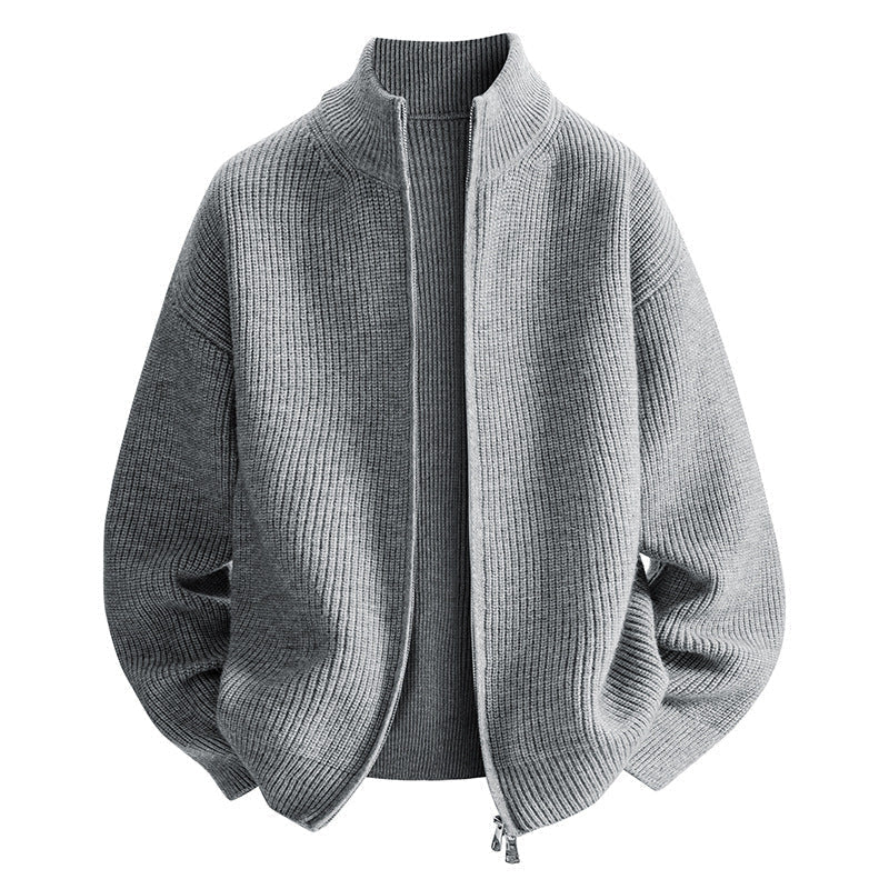 Strickjacke Damen hüftlang mit Stehkragen und Reissverschluss