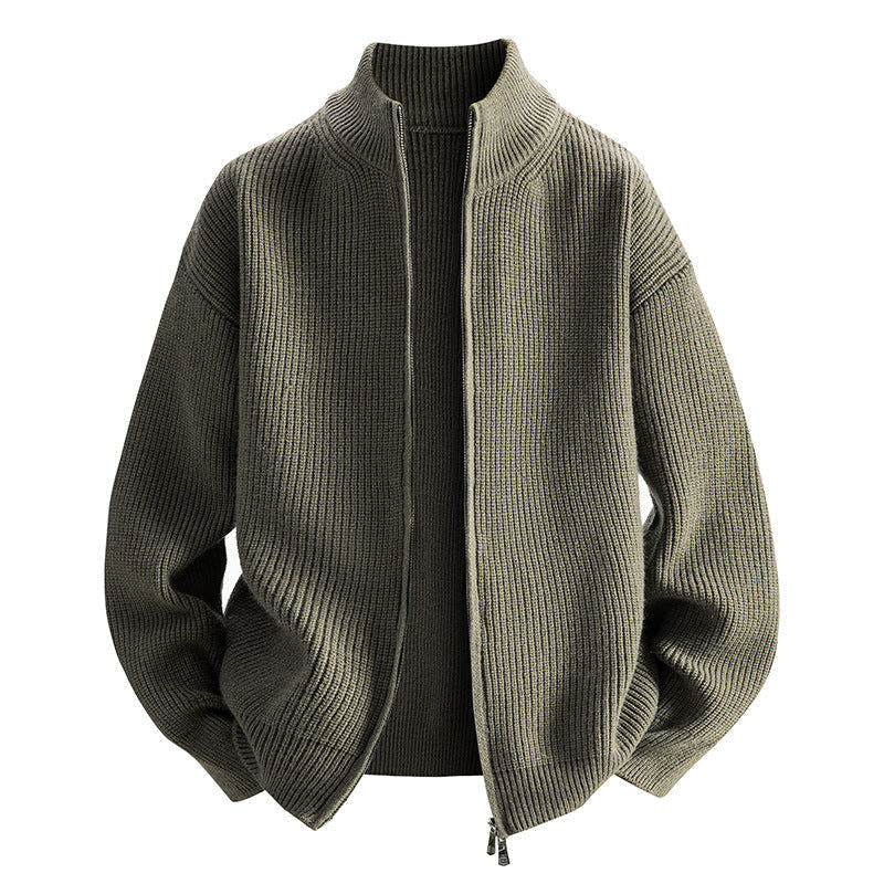 Strickjacke Damen hüftlang mit Stehkragen und Reissverschluss