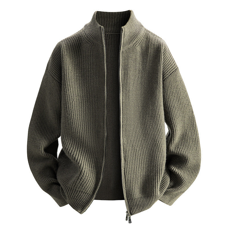 Strickjacke Damen hüftlang mit Stehkragen und Reissverschluss