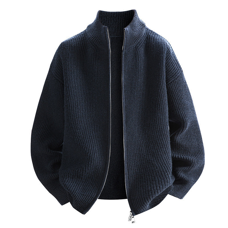Strickjacke Damen hüftlang mit Stehkragen und Reissverschluss