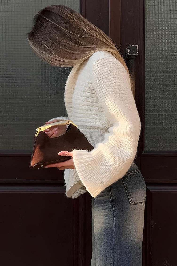 Strickjacke Damen mit Ajourmuster, kurz und tailliert, weite Ärmel